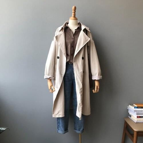 Stylish Trench Coat Women Spring Long Coats Windbreaker Solid Color Loose Outwear Autumn Casual Female Navy Blue Trench Clothes