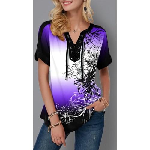 Plus Size 4xl 5x Pullovers Blouse shirt Boho Print Lace Splice Womens Tops V-neck Loose 2020 Casual Summer New Female Tee Shirt