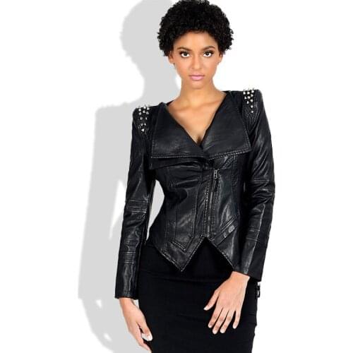 Womens Autumn and winter PU Leather Jacket Womens Jacket Large Size Slim Rivet PU Jacket Punk Short Jacket Coat Y794