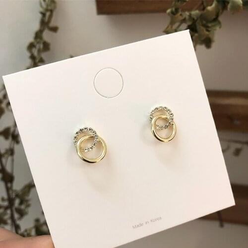 MENGJIQIAO Fashion Simple Cute Zircon Metal Double Circle Drop Earrings For Women Students Elegant Round Pendientes Jewelry