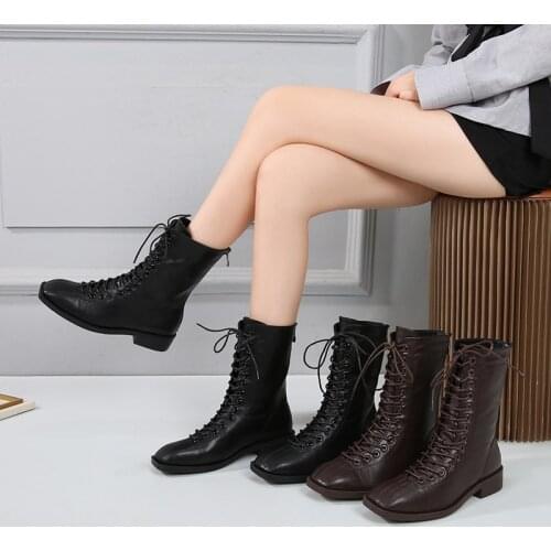 Large Size Womens Shoes 32-43 Widened Women Solid Color New Wild Net Red Martin Boots British Trend 2020