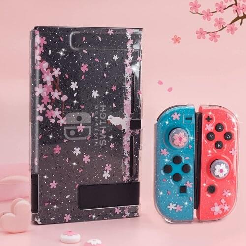 NS Embossed Sakura Hard Shell Protective Cover Dockable Joypad Controller Skin Shell Case For Nintendo Switch Game Accessories