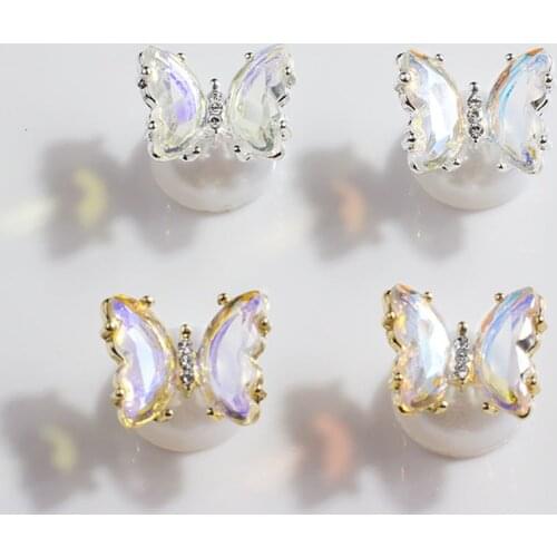 10PCS Aurora AB Crystal Butterfly Shinny Nail Rhinestones DIY Manicure Nail Charms Butterfly Metal Gems Nail Accessory Supplier