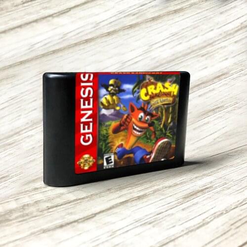 Crash Bandicoot - USA Label Flashkit MD Electroless Gold PCB Card for Sega Genesis Megadrive Video Game Console