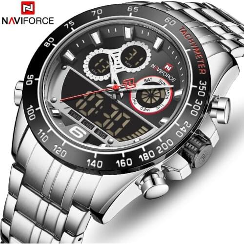 NAVIFORCE Fashion Men Dual Display Watch Mens Luxury Business Wristwatch Stainless Steel Waterproof Watches Relogio Masculino