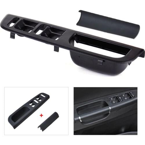 CITALL Black Interior Door Window Switch Control Panel Bezel + Door Handle Trim kit for VW Passat Golf Jetta Bora MK4 1998~ 2005