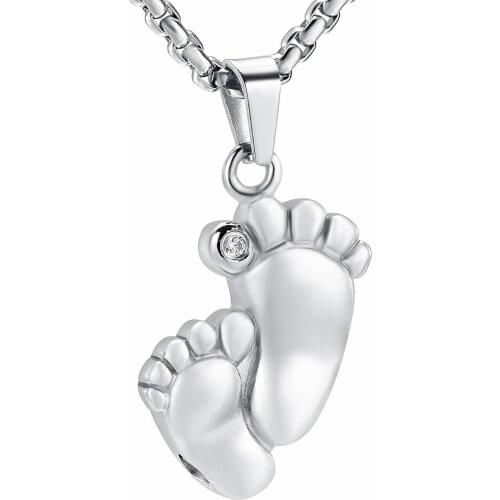 CJJ001 Inlay Crystal Double Baby Feet Stainless Steel Cremation Necklace Hold Loved Ones Ashes Pendant Memorial Urn Jewelry