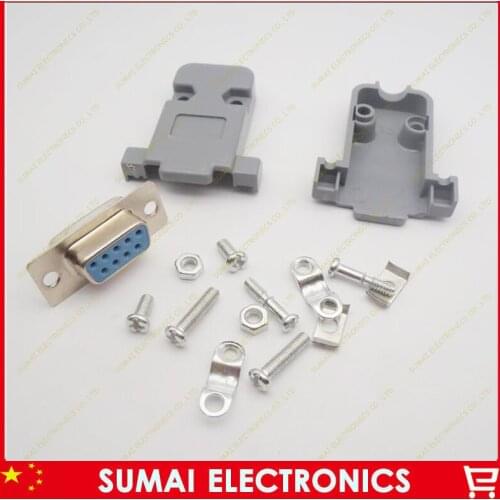 DB9 female plug + plastic shell female set DB9 female connector free shipping