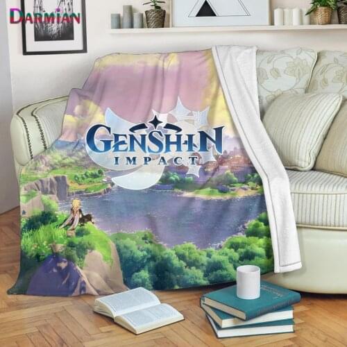 DARMIAN Genshin Impact Anime Print Flannel Blankets Kids Home Bedding Summer Air Conditioning Fleece Plush Throw Blankets Soft