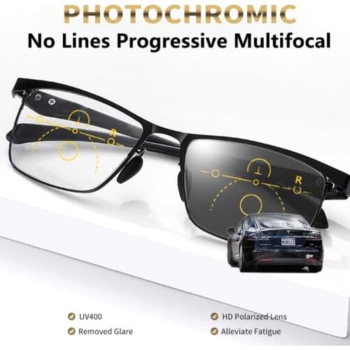 Photochromic Multifocal Reading Glasses Mens and Womens Anti-Blue Light Progressive Computer Glasses Full frame Design 1.0-4.0