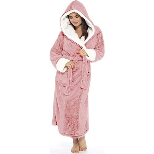 Hot Sale New Autumn Winter Ladies Solid Color Long Sleeve Fashion Men Bathrobe Nightgown With Belt Hood