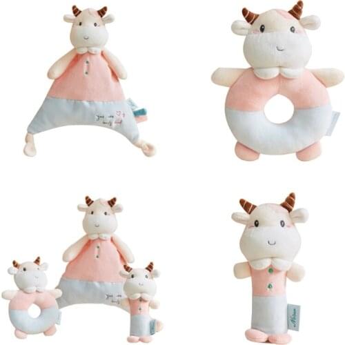 Calf Infant Dolls Baby Rattle BB Sound Plush Toy Newborn Cartoon Appease Towel F3ME