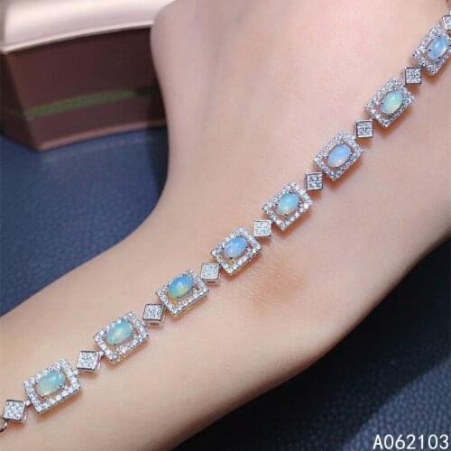 KJJEAXCMY fine jewelry 925 sterling silver inlaid natural opal Womens elegant luxury Chinese style gem bracelet support test
