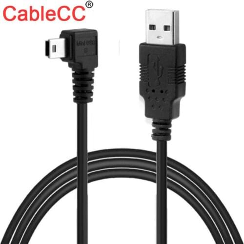 CableCC Mini USB B Type 5pin Male Left Angled 90 Degree to USB 2.0 Male Data Cable 5 Meters with EMI Ferrite Core 5.0m
