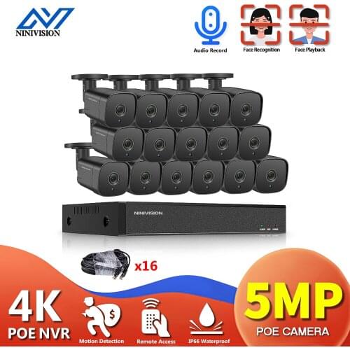 16 Channel CCTV Cameras 5MP Face Detection 8ch POE CCTV Camera Security System Kit 4K Outdoor Audio Video Surveillance NVR Kit