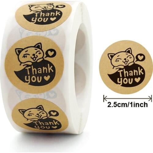 Kawaii Cat Thank You Stickers 50-500pcs Round Cartoon Animal Adhesive seal Labels for Greeting Cards Gift Decoration Stationery