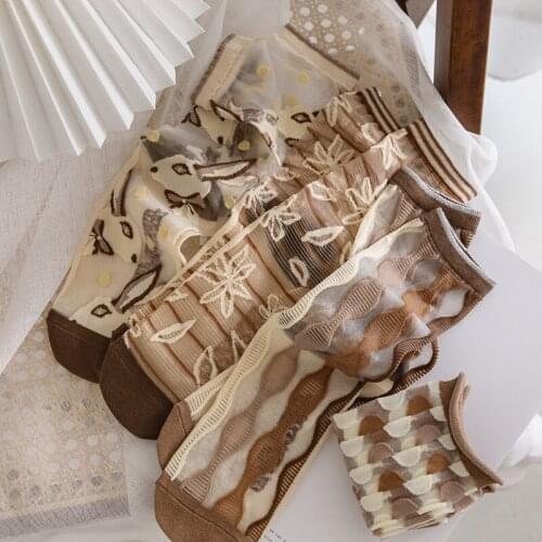 Summer Breathable Socks 2021 Autumn Womens Stockings English Retro Glass Socks Cotton Bottom Lace Lolita Khaki Socks Women