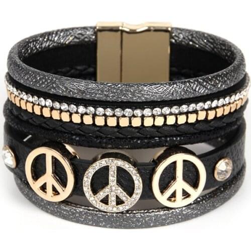 ORNAPEADIA Paris Star Series Summer New Jewelry Leather Bracelet multiple colour Bohemian Peace Logo Bracelet Gift for women