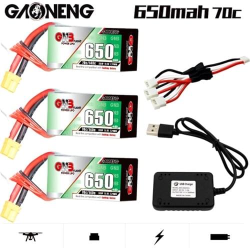 GNB HV Lipo Battery +Charger 3S 650mAh 11.1V 70C/140C for FPV Racing Drone 4 axis UAV RC Quadcopter RC Drone with XT30U-F Plug