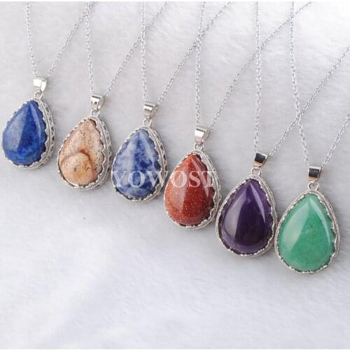 Trendy Jewelry Necklace & Pendant For Women Healing Water Drop Shape Natural Stone Beads Chain Length 45cm QBN380
