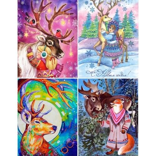 5D DIY Diamond Painting Deer Cartoon Cross Stitch Kit Full Drill Embroidery Mosaic Art Picture of Rhinestones Christmas Gift