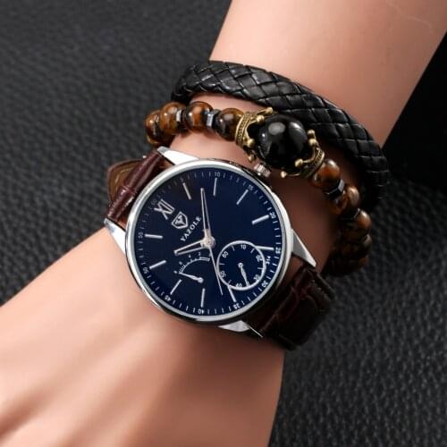 Brown Watch Bracelet Set Male Black Minimalist Dial Watches Fashion Leather Watchband Chic Bangles Chain Men Fine Gift with Box