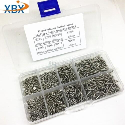 800Pcs M2 Edelstahl Selbstschneidende Holz Schraube Sortiment Kit LockNut Holz Flache kopf Gewinde Nagel Schraube verschluss Set