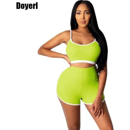 Neon Casual Two Piece Sport Set Women Tracksuit Crop Top and Bodycon Biker Shorts Set Summer 2 Piece Outfits for Women Wholesale