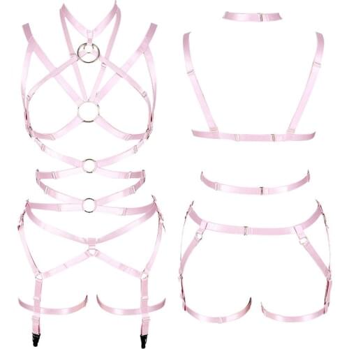 Carnivals Clothing Full Body Harness Bra Women Strappy Lingerie Set Fashion Garter Belt Plus Size Stockings Suspender Punk Goth
