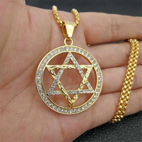 Hip Hop Star of David Pendant Necklace Gold Color Stainless Steel Hexagram Necklace For Women/Men Iced Out Bling Jewish Jewelry