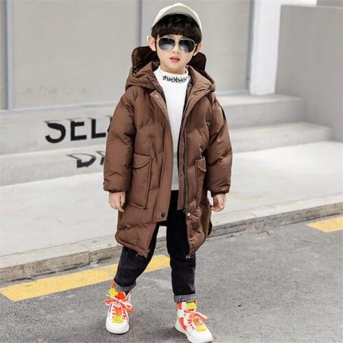 2021 New Boy Down Coat Winter Baby Boys Fashion Hooded Parkas Thick Long Version Kids Keep Warm Outerwear Children Clothing
