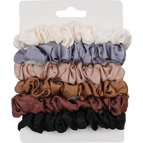 6 Pcs/set Silk Hair Scrunchies Comfortable Small Silk Scrunchy Skinny Hair Ties Bows Ropes Elastics Ponytail Holders