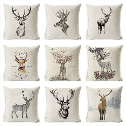 Christmas Deer Cushion Cover Soft Plush Pillow Home Office Back Throw Pillow Cover Elk Christmas Pillow Case 45*45cm cojines