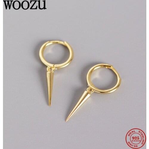 WOOZU Genuine 925 Sterling Silver Minimalist Spike Rivet Pendant Drop Earrings For Women Party French Hip Hop Rock Jewelry Gift