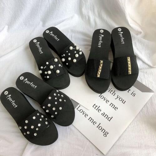 Muffins 6-Style lace/pearl fur/crystal/metal studs slippers women sandalias summer platform shoes ins creepers slides mujer 2021