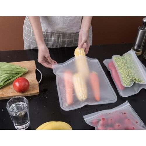 Silicone Food Storage Bag Reusable Freezer Bag Containers Leakproof Stand Up Zip Shut Bag Fresh-keeping Bag Kitchen Organizer