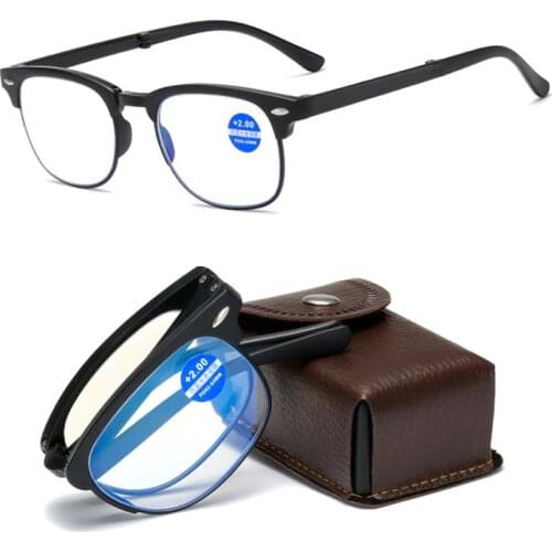 Iboode Folding Unisex Reading Glasses Men Women Anti Blue Light Portable Foldable Vintage Presbyopia Hyperopia Eyewear With Box