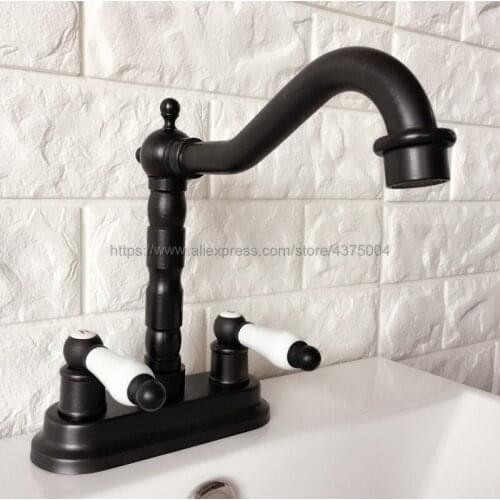 Basin Faucets Oil Rubbed Bronze 2 Hole Bathroom Faucet Double Handle Mixer Tap Bath Water Kitchen Faucet Nhg068