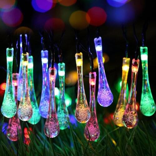 Solar Powered 30LED Raindrop String Lights With 8 Lighting Modes Home Garden Party Light Decor