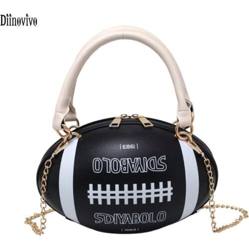 DIINOVIVO Hip-Hop Chain Crossbody Bag For Women Handbag Funny Rugby Bag Letter Design Barrel-Shape Ladies Shoulder Bags WHDV1890