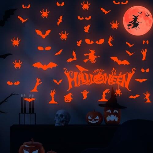 Creative Grow In The Dark Wall Stickers Halloween Decoration Party Decor Bar Room Scary Decos Removable Luminous WallSticker Art