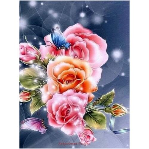 Counted Cross Stitch Kits Needlework Embroidery - Crafts 14 ct Aida DMC Color DIY Arts Handmade Home Decor - Roses and Butterfli