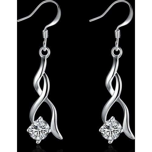 High quality 925 Sterling Silver Earrings fashion Jewelry elegant Woman crystal Drop earrings Christmas Gifts
