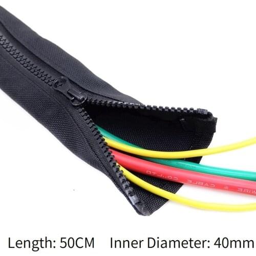 50CM Zipper Cable Sleeve 40mm Flexible Nylon Cable Sock Harness Line Sheath Organizer Wire Wrap Management Cord Hider Protection