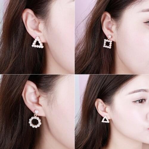 2020 New Fashion New Geometric Pearls Stud Earrings for Women Triangle Square Earring Women