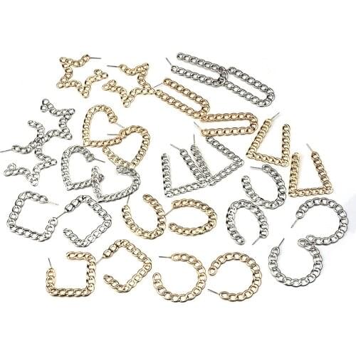 Fashion Gold Hollow Metal Chain Link Geometric Drop Earrings For Women Simple Circle C Shape Square Open Statement ZA Earring