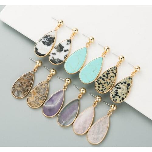 Gold Filled Wrap Margin Semi Precious Stone Teardrop Earrings for Women 2021 Classical Natural Stone Jewelry Wholesale