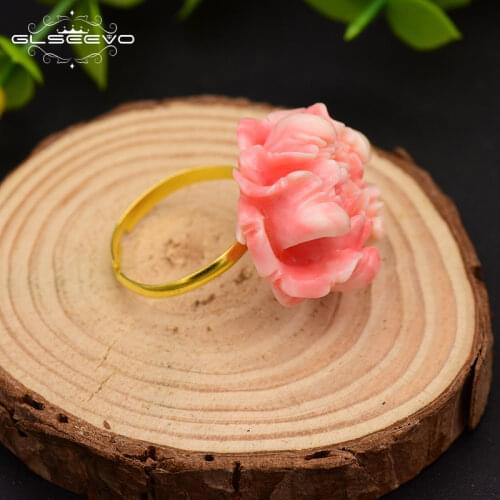 GLSEEVO Original 925 Sterling Silver Ring For Women Party Gift Adjustable Ring Coral Flower Fine Jewelry Customizable GR0223
