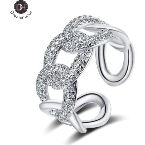 Dreamhonor 925 Sterling Silver Korean Wide Thin Chain Ring Female Simple Handmade Opening Index Finger Fashion Jewelry Couple