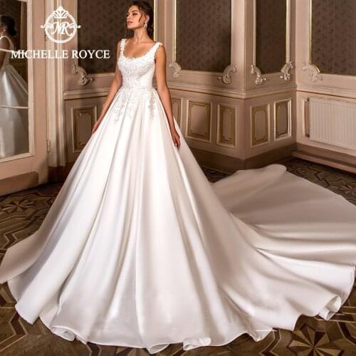Michelle Royce A-Ling Wedding Dresses 2020 Sexy Scoop Appliques Sleeveless Zipper Chapel Train Bridal Gowns Vestido De Noiva